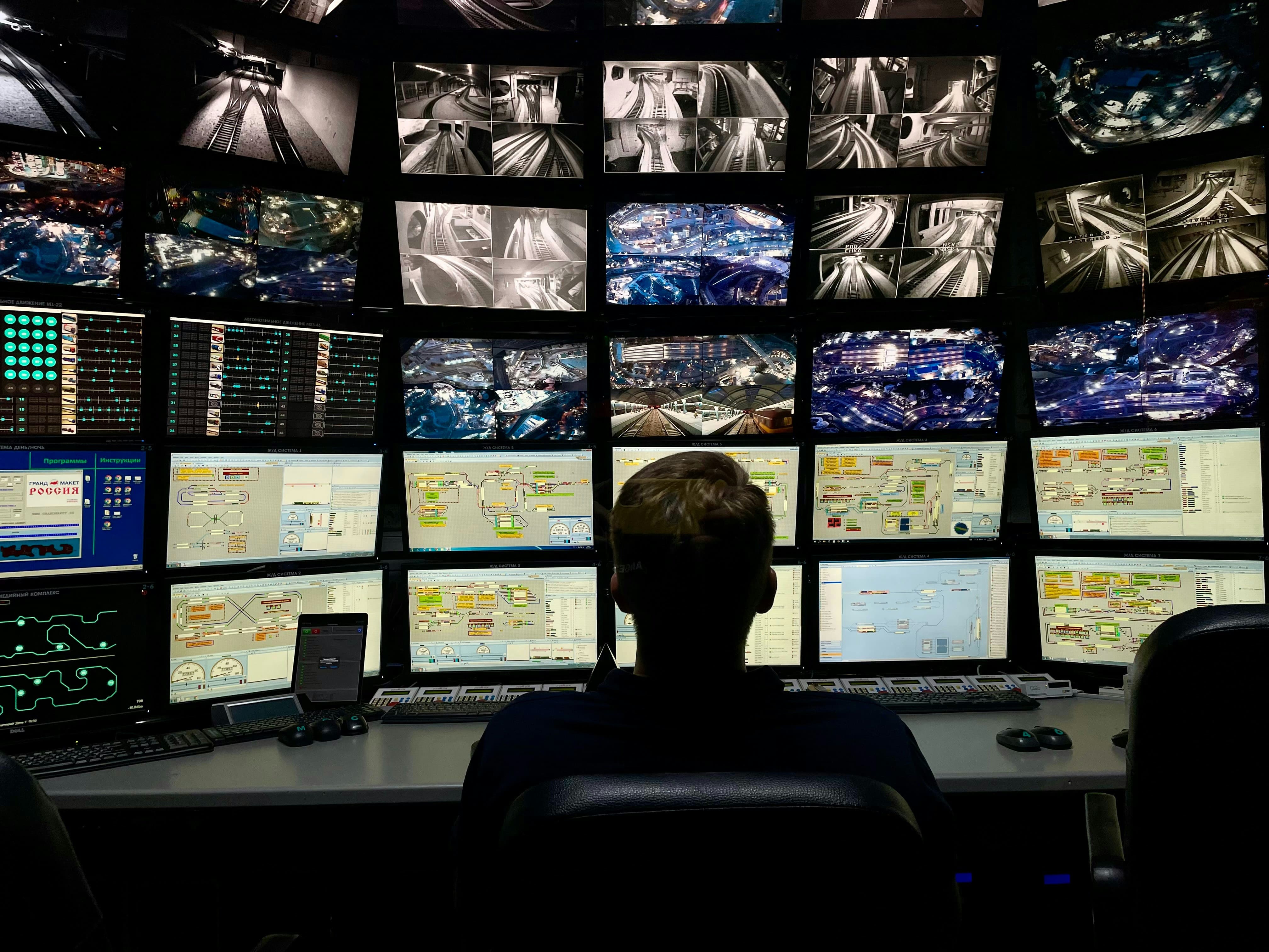 Professional security team monitoring advanced surveillance systems